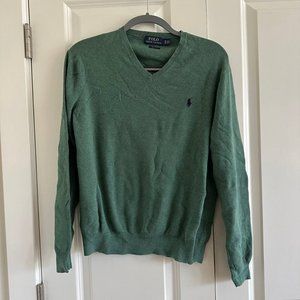 Ralph Lauren Pima Cotton V-Neck Sweater in Forest Green